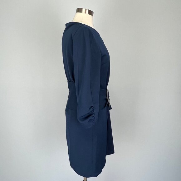 Tibi Womens Blue Shirred Sleeve Shift Dress Removable Belt size 4 - Picture 5 of 13